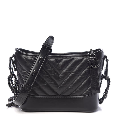 Chanel Aged Calfskin Chevron Quilted Small Gabrielle Hobo So Black 1 of 12