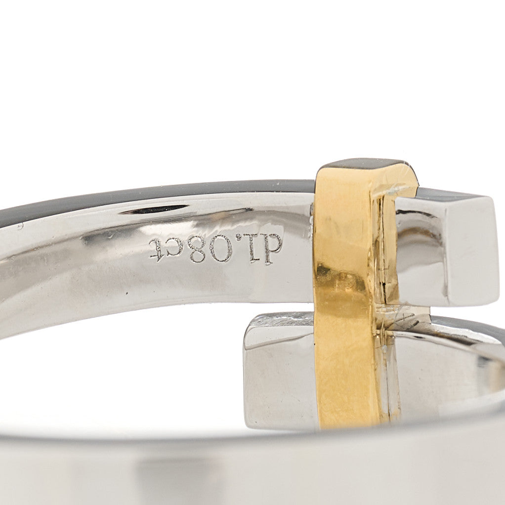 18K Yellow Gold Platinum Diamond Edge Bypass Ring 62 10