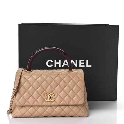 Chanel Caviar Lizard Embossed Quilted Small Coco Handle Flap Beige 10 of 10