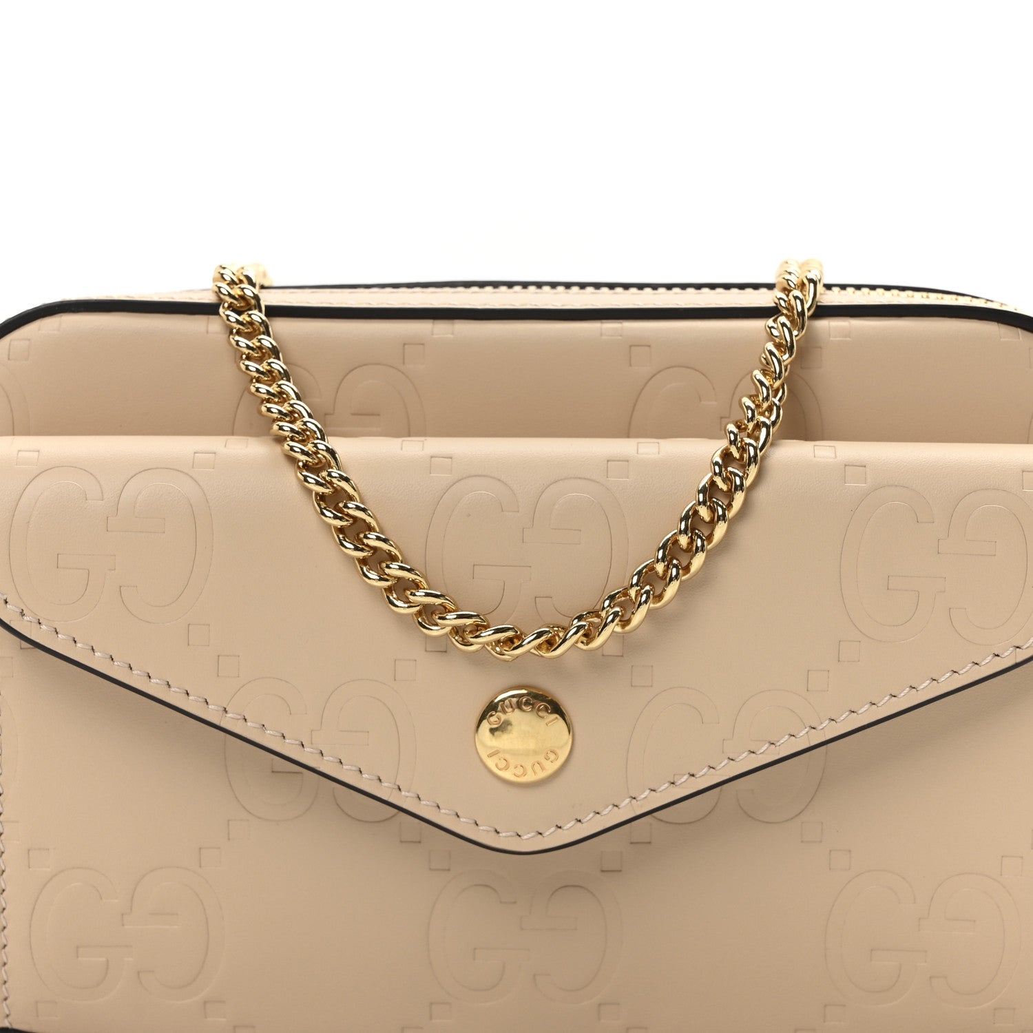 Gucci Calfskin GG Super Mini Debossed Chain Wallet Light Beige 8 of 10