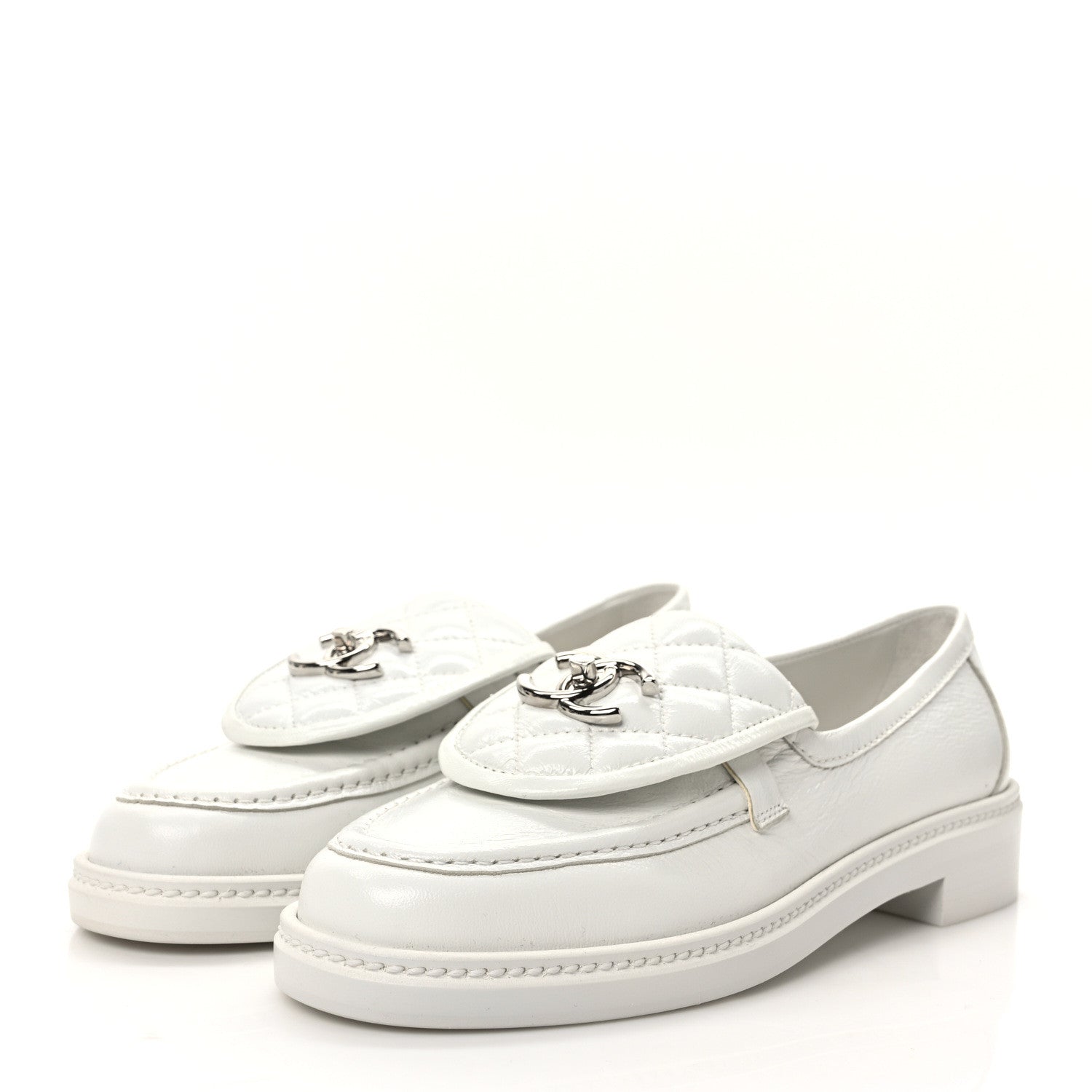 Chanel Lambskin Quilted CC Turnlock Loafers 37 White 3 of 9