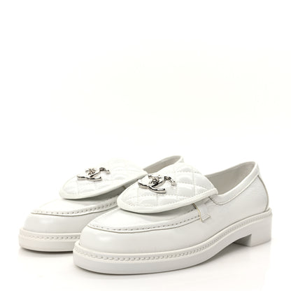 Chanel Lambskin Quilted CC Turnlock Loafers 37 White 3 of 9