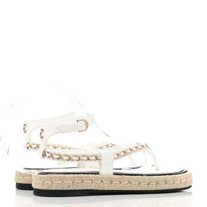 Chanel Lambskin Chain CC Thong Espadrille Sandals 36 White 3 of 6