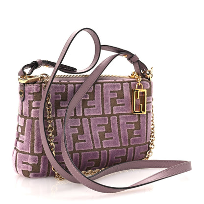 Fendi Velvet Jacquard FF Baguette Pouch Mauve Beige 3 of 11