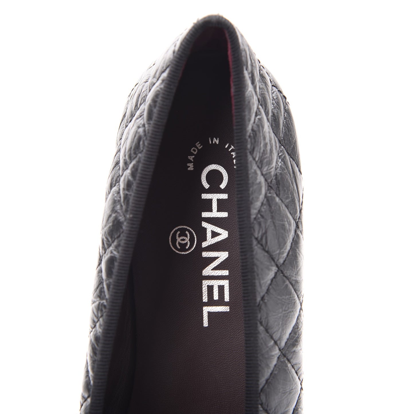 Aged Calfskin Quilted Cap Toe Ballerina Flats 40.5 Black