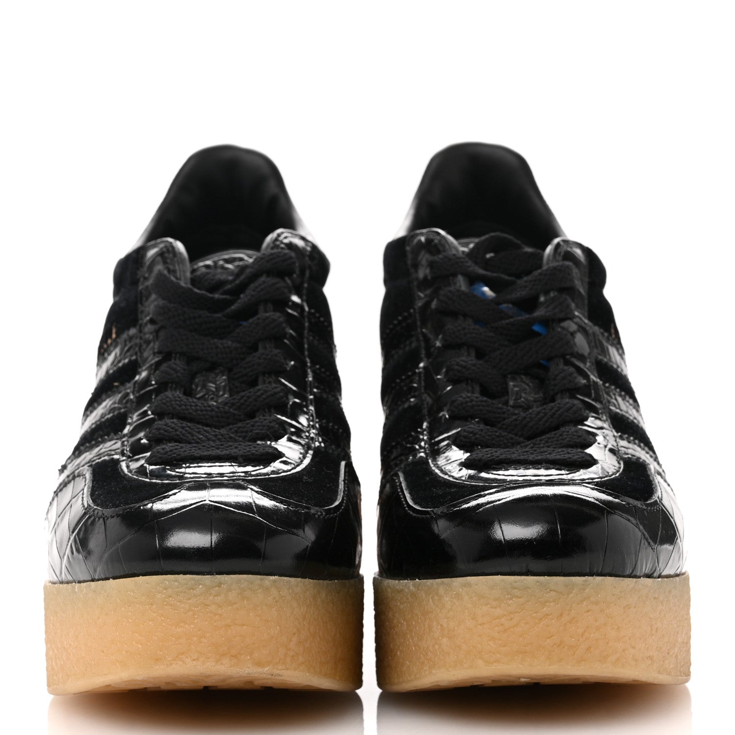 Gucci X ADIDAS Velvet Crocodile Embossed Gazelle Wedge Sneakers 36.5 Black 3 of 9