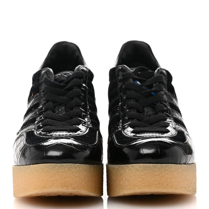Gucci X ADIDAS Velvet Crocodile Embossed Gazelle Wedge Sneakers 36.5 Black 3 of 9