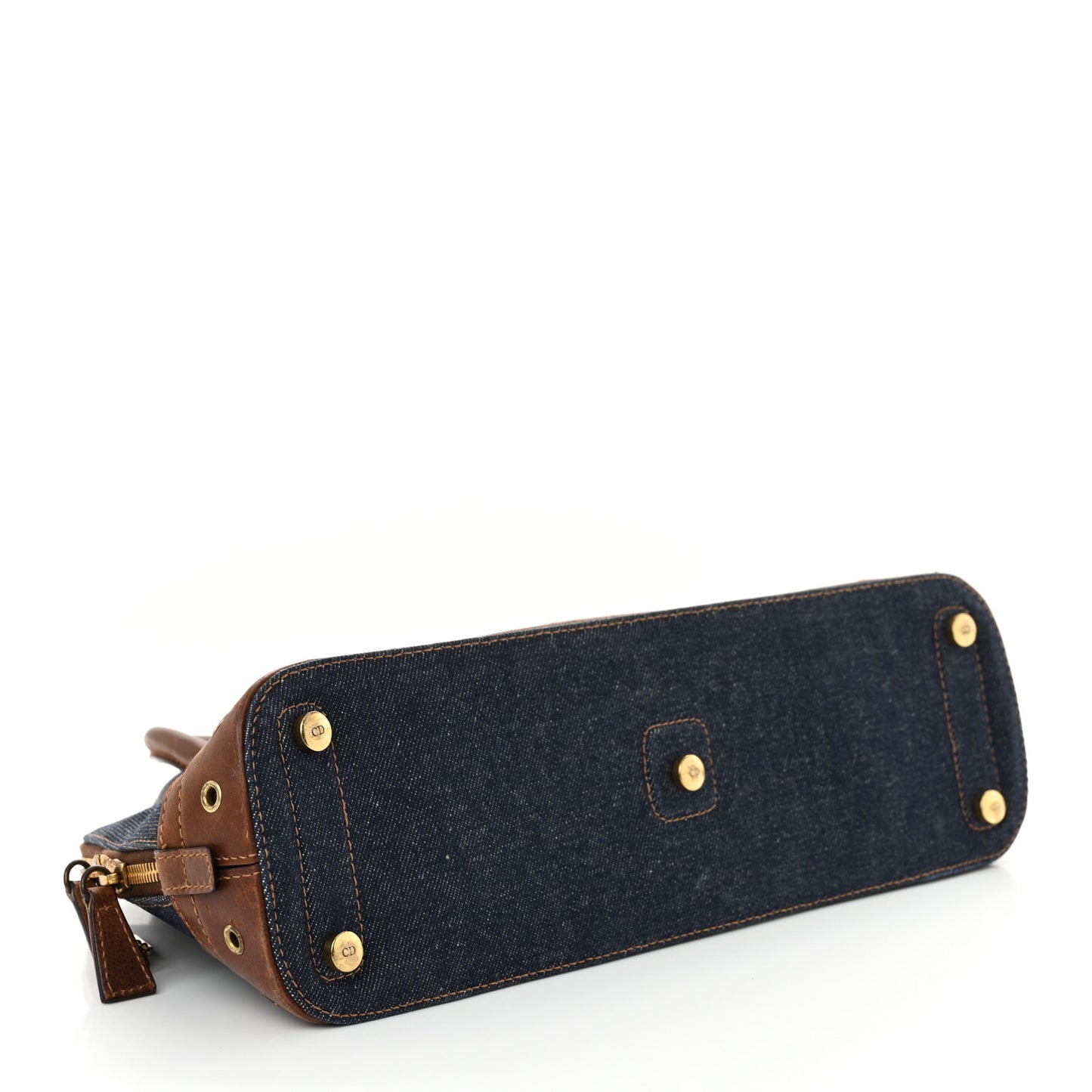 Denim Calfskin Street Chic Top Handle Bag Blue Brown