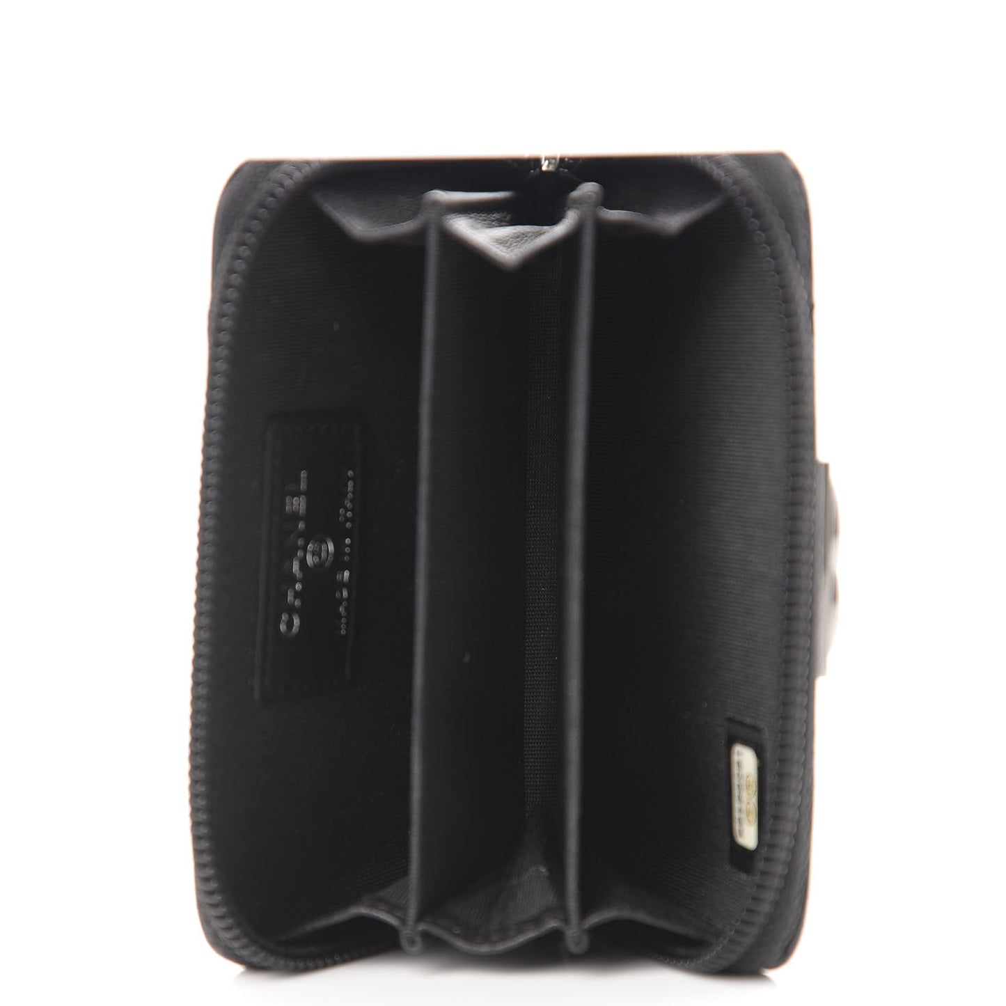 Lambskin Quilted Zip Around Boy Coin Purse Wallet Black