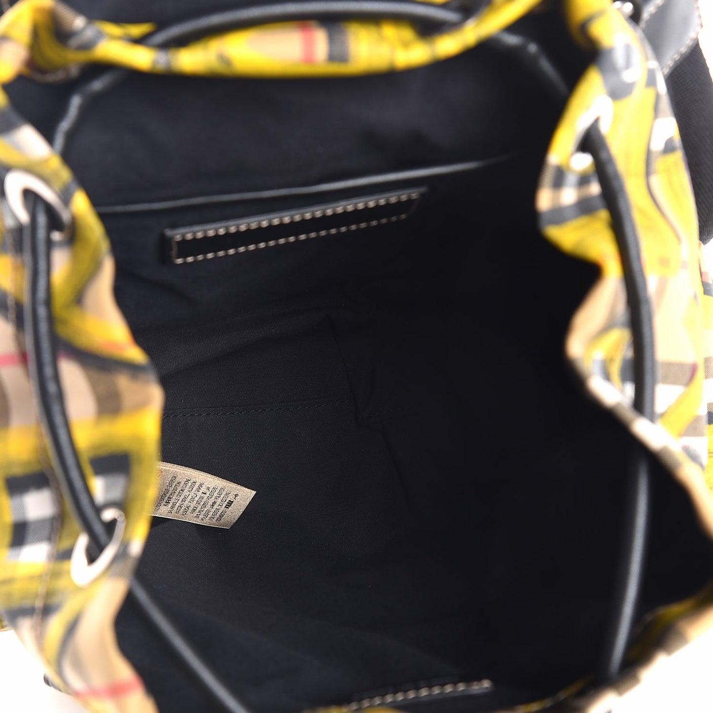 Calfskin Haymarket Check Graffiti Print Small Rucksack Backpack Yellow