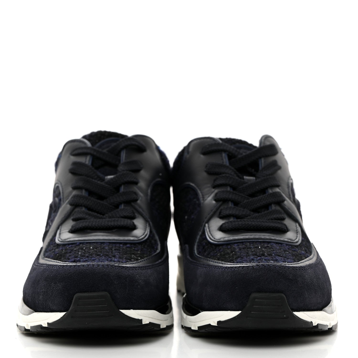 Chanel Tweed Suede Womens CC Sneakers 36 Black Blue 2 of 12
