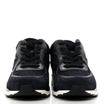 Chanel Tweed Suede Womens CC Sneakers 36 Black Blue 2 of 12