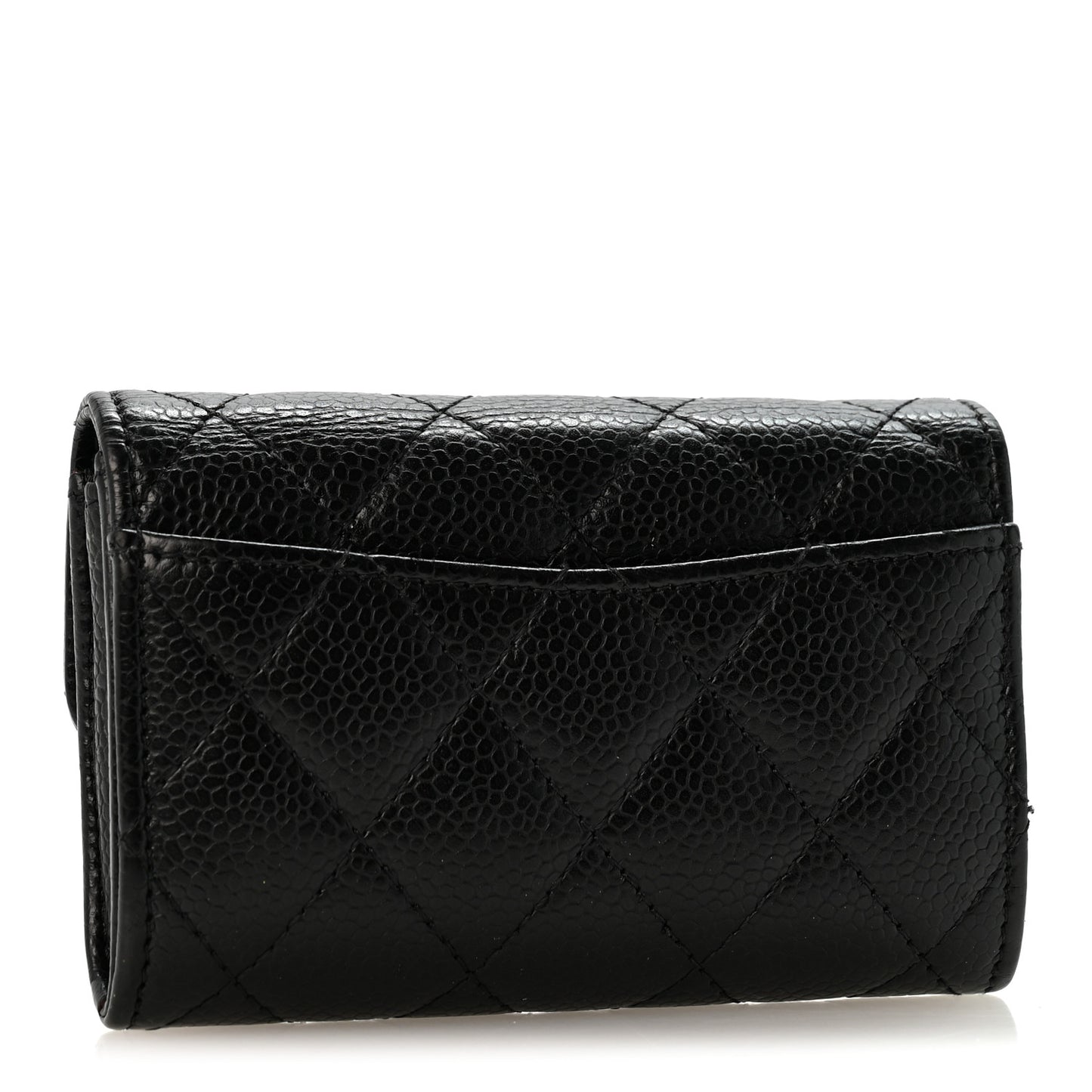 Caviar Quilted Flap Card Holder Wallet Black