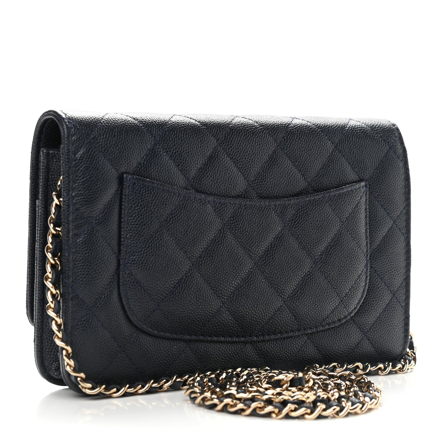 Caviar Quilted Wallet On Chain WOC Navy Blue