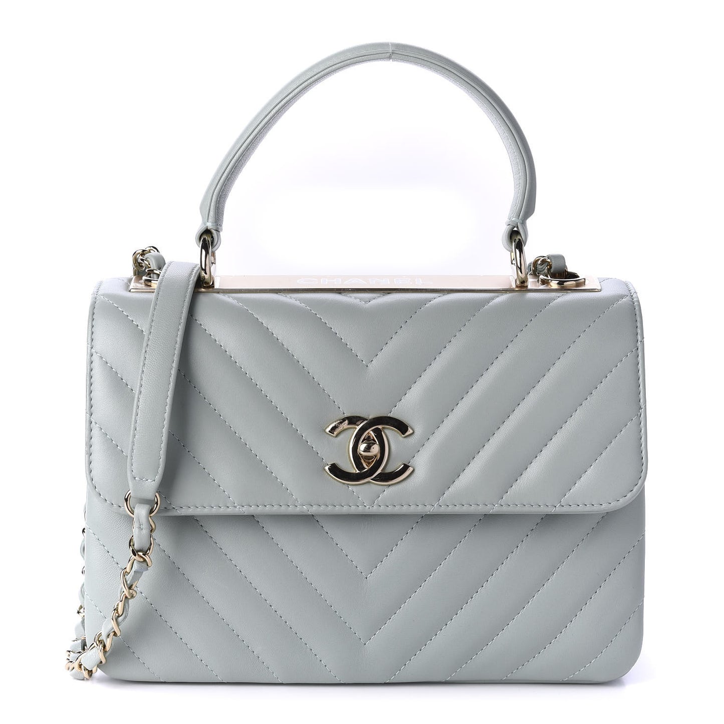 Lambskin Chevron Quilted Small Trendy CC Dual Handle Flap Bag Light Green