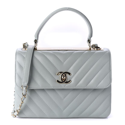 Chanel Lambskin Chevron Quilted Small Trendy CC Dual Handle Flap Bag Light Green 1 of 12