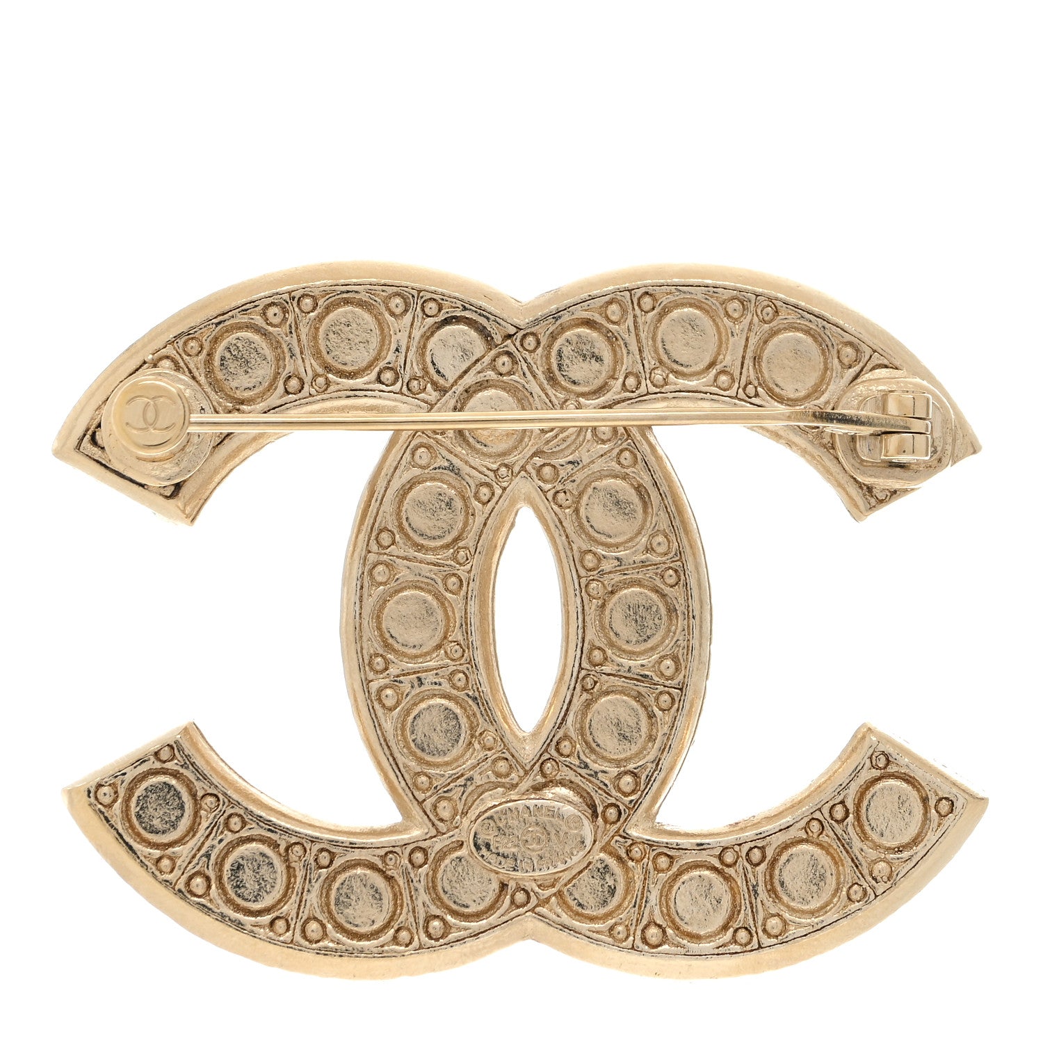 Chanel Metal Crystal Graduated Pearl CC Brooch Gold 3 of 4