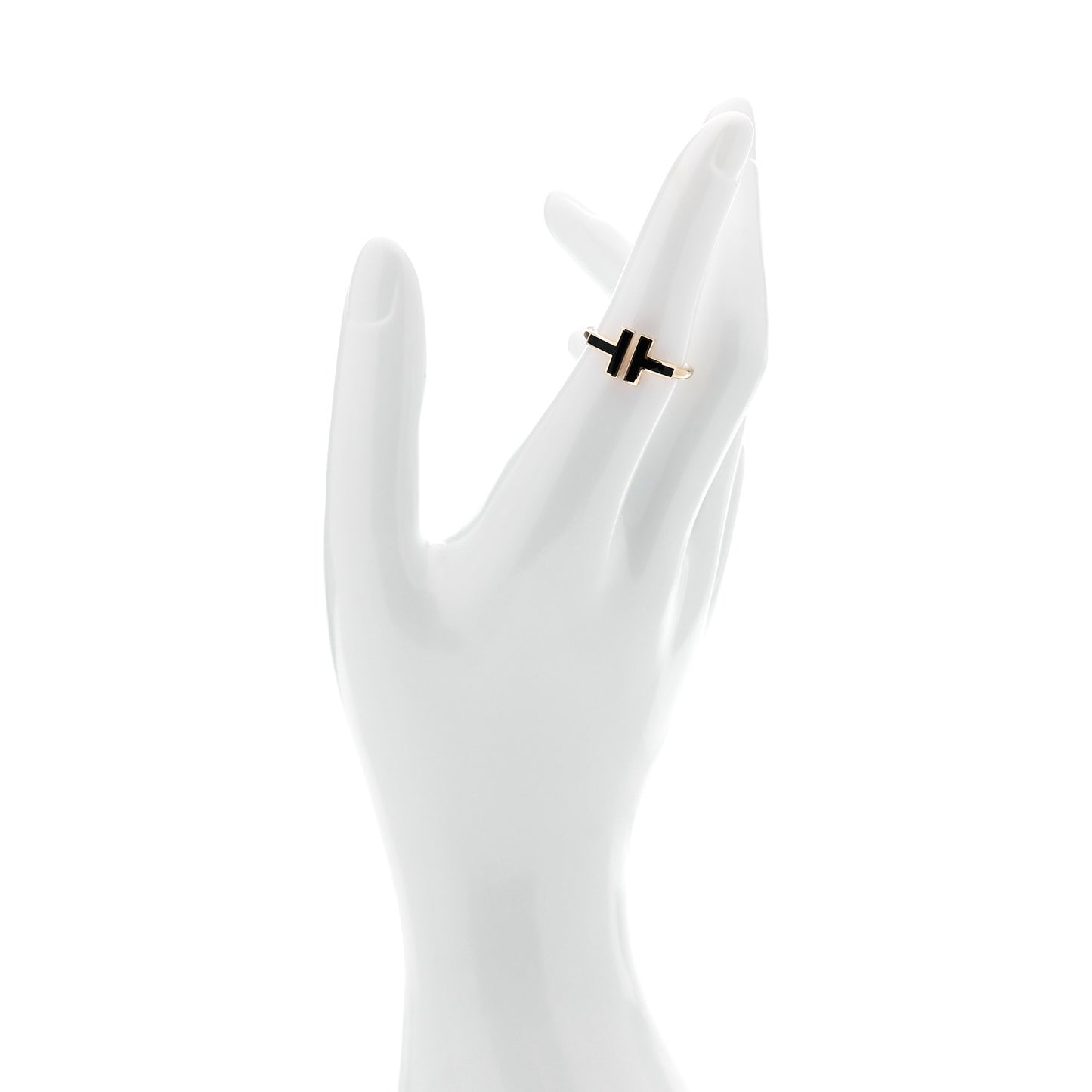 18K Rose Gold Black Onyx T Wire Ring 52 6