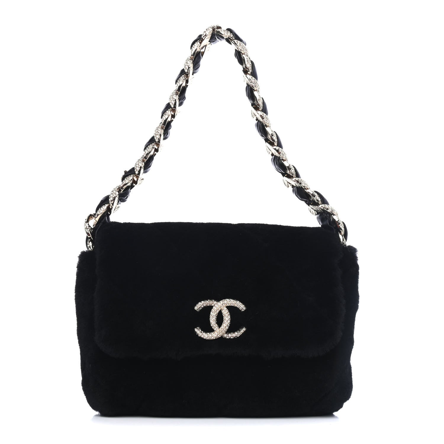 Chanel Shearling Lambskin Crystal Strass Flap Black 1 of 4