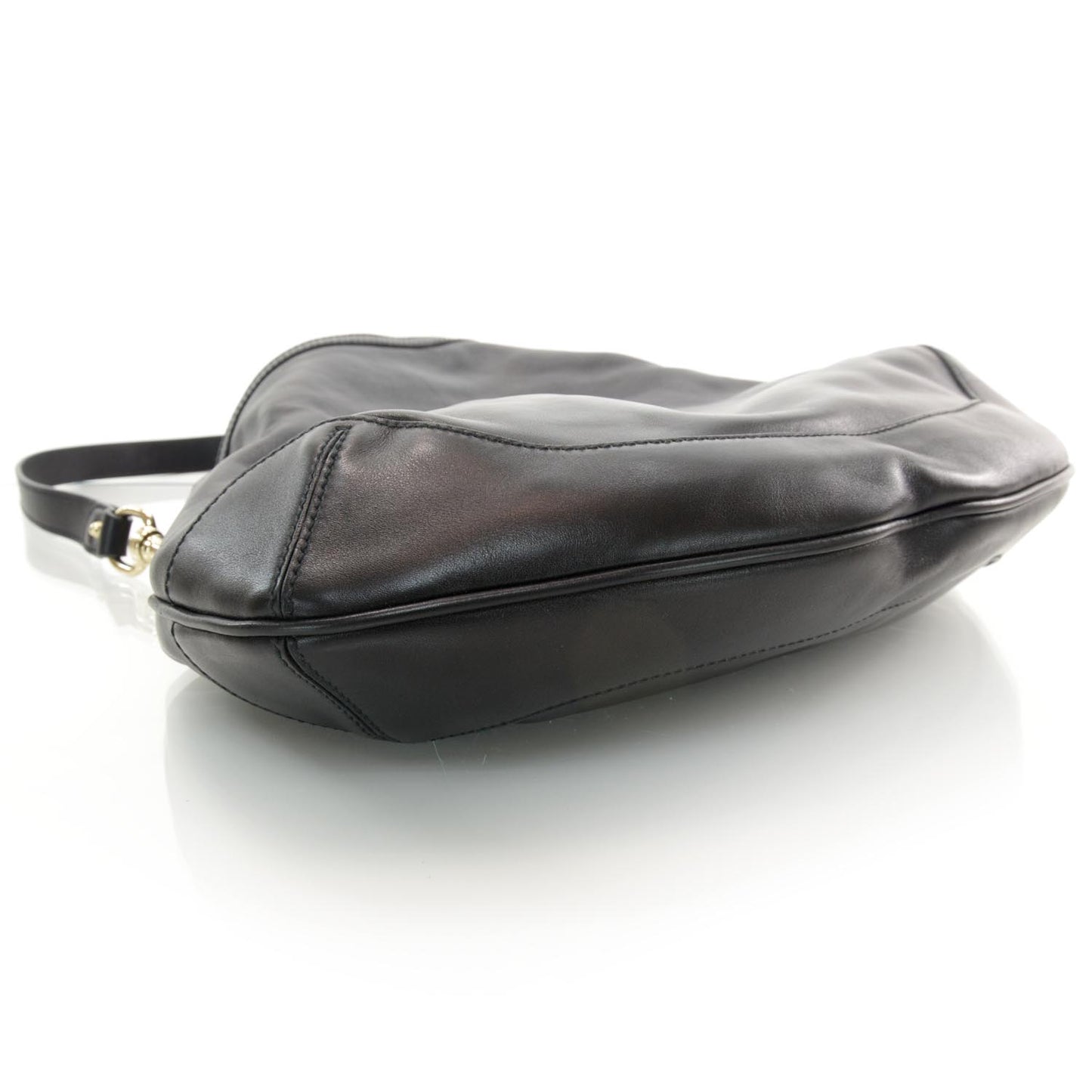 Leather Large Peggy Bamboo Handle Hobo Black