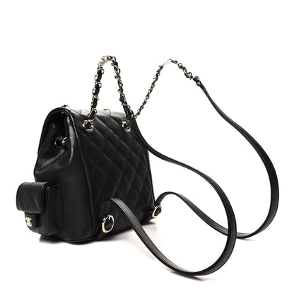 Chanel Shiny Caviar Quilted Small Pockets Drawstring Backpack Black 3 of 10
