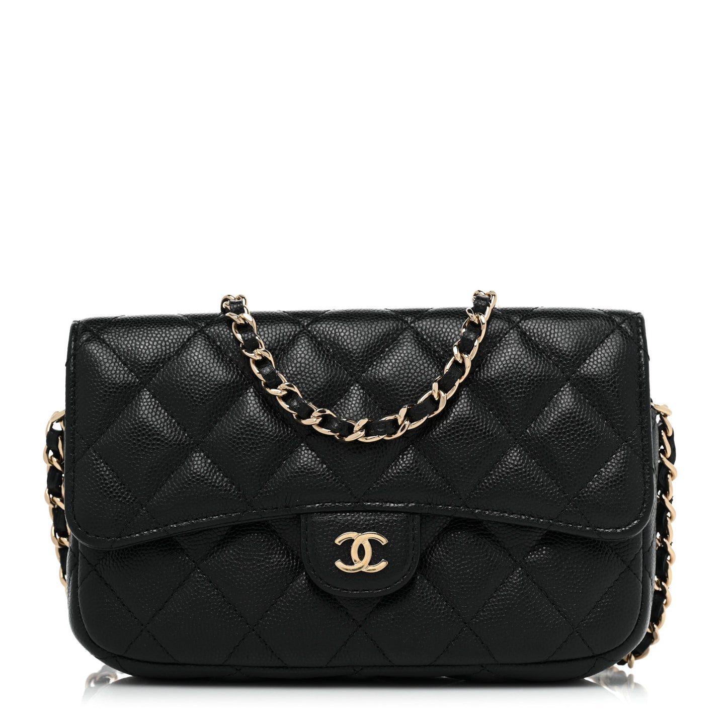 Caviar Quilted Flap Phone Holder With Chain Black