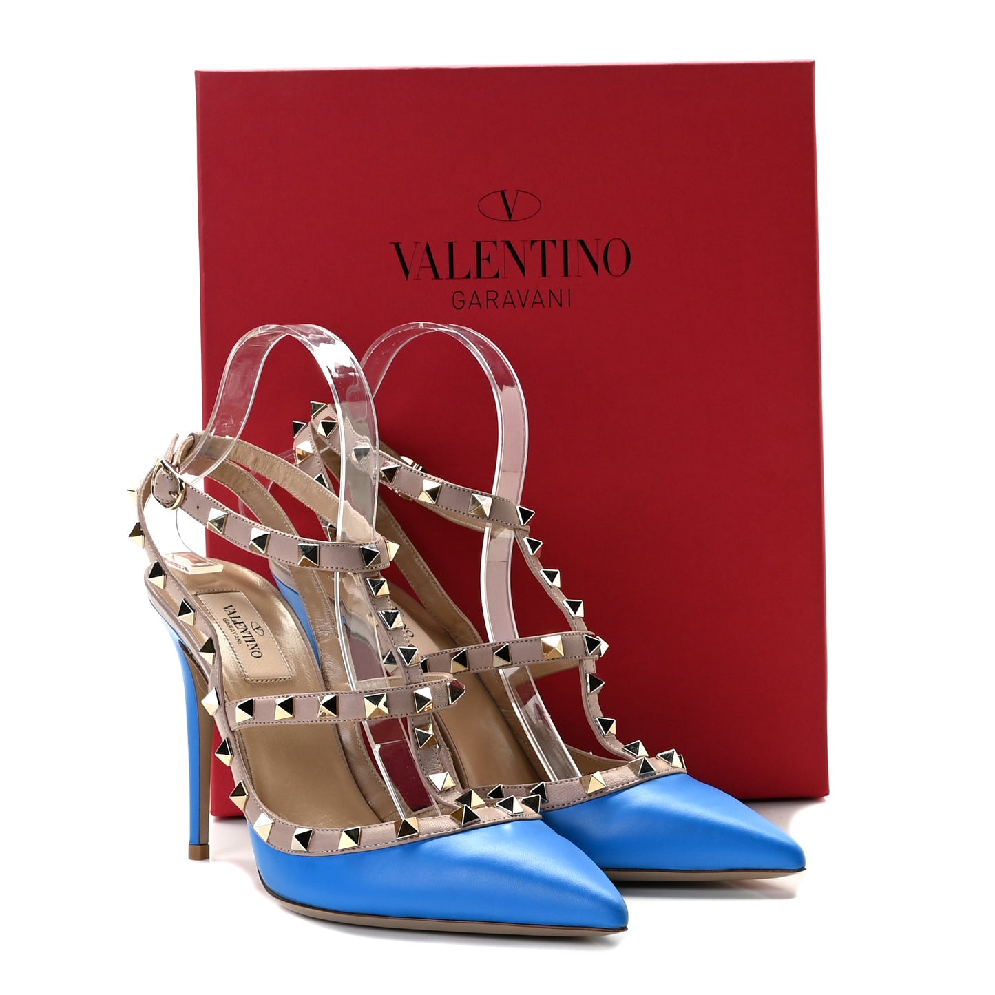 Nappa Rockstud Ankle Strap Pumps 40 Blue Poudre