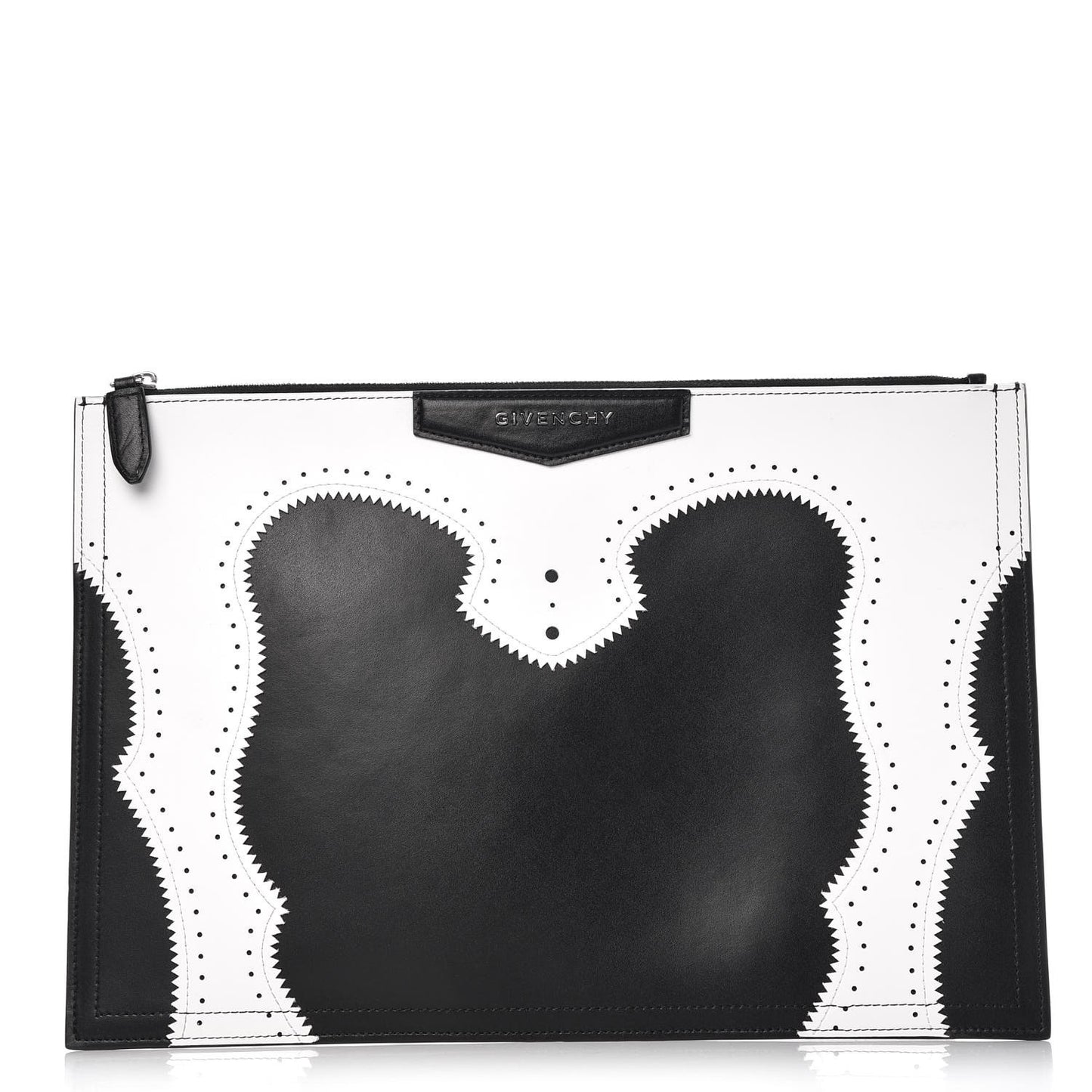 Calfskin Brogue Large Antigona Pouch Black White