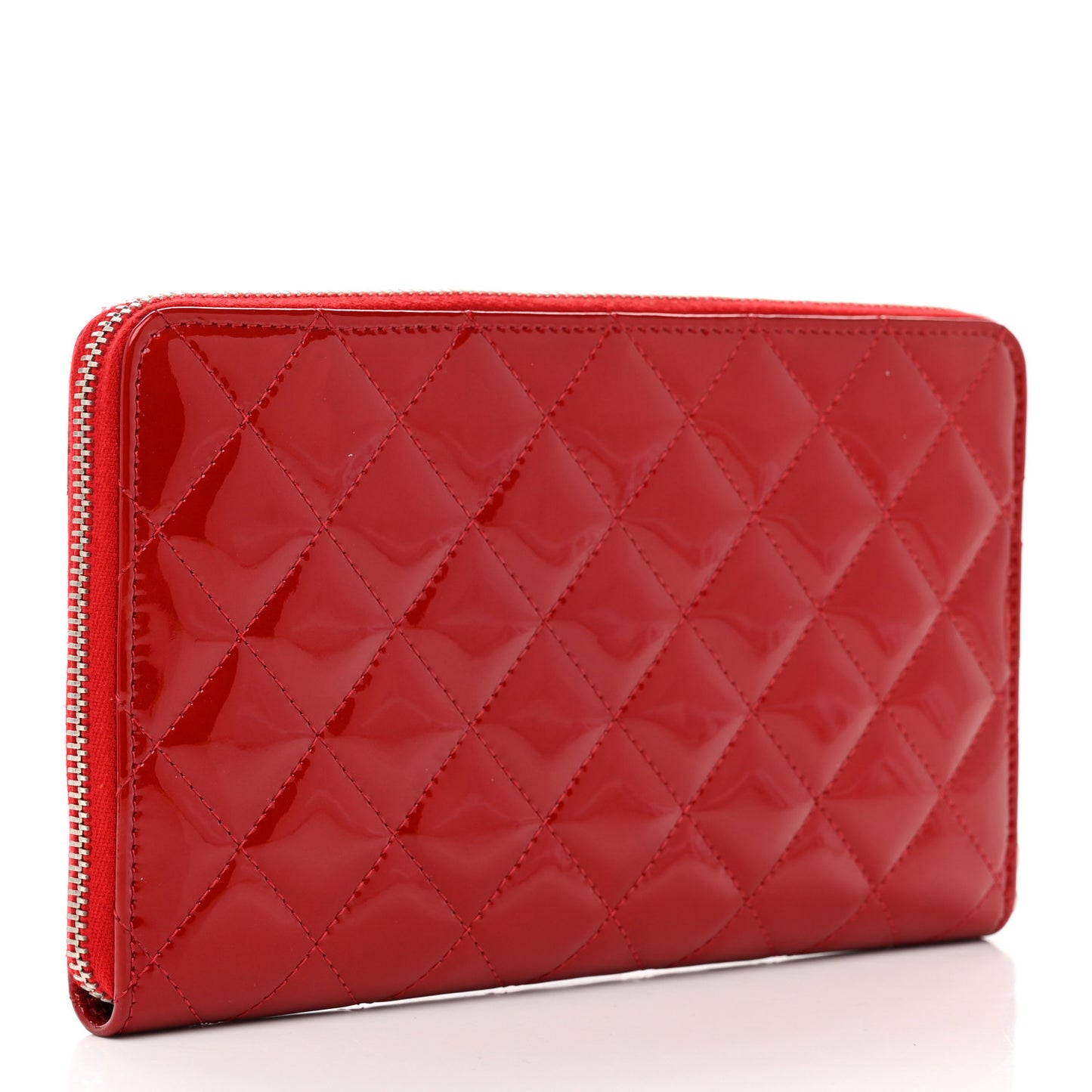 Patent Quilted Large Brilliant Zip Around Organizer Wallet Red