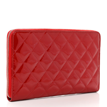 Chanel Patent Quilted Large Brilliant Zip Around Organizer Wallet Red 3 of 10