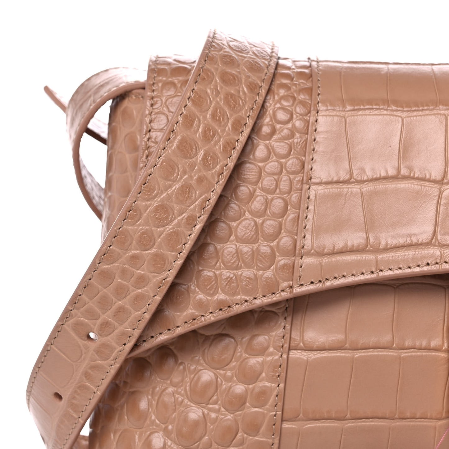Extra Supple Calfskin Crocodile Embossed XS Downtown Shoulder Bag Nude Beige