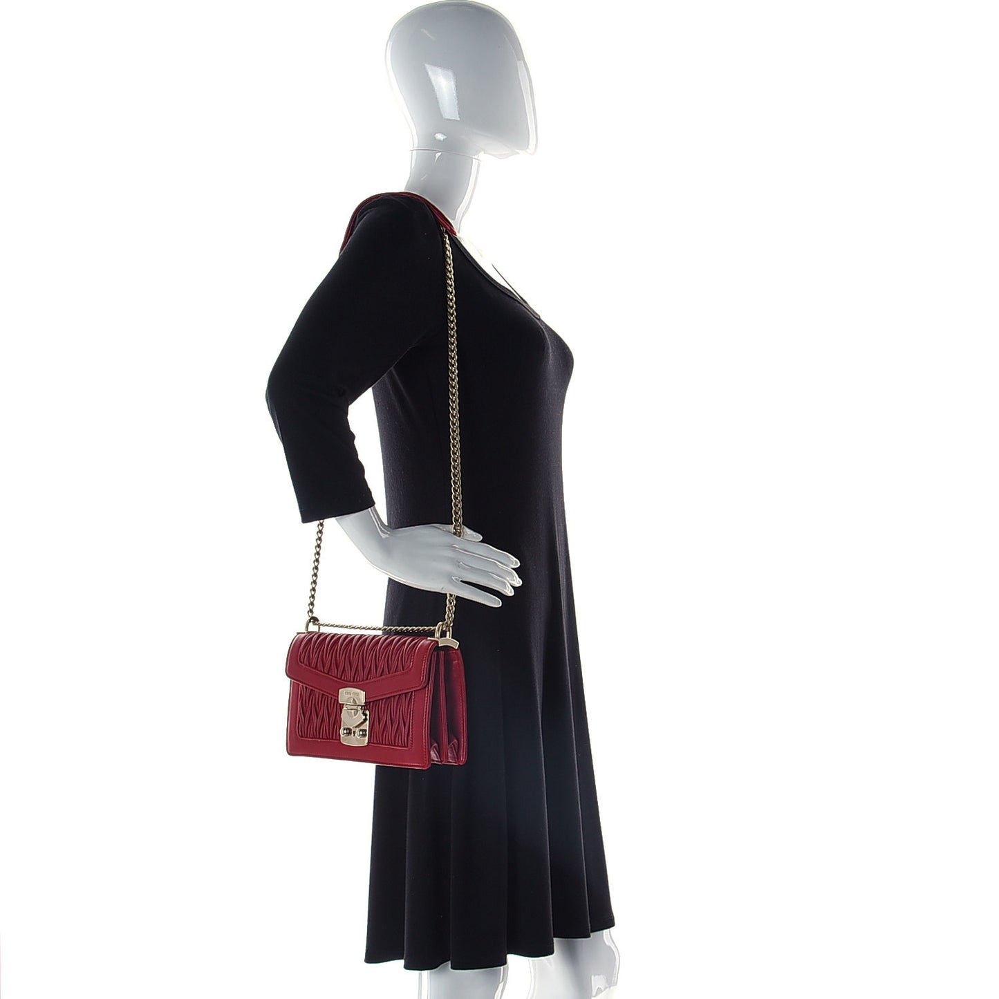 Lambskin Confidential Matelasse Chain Shoulder Bag Fiery Red
