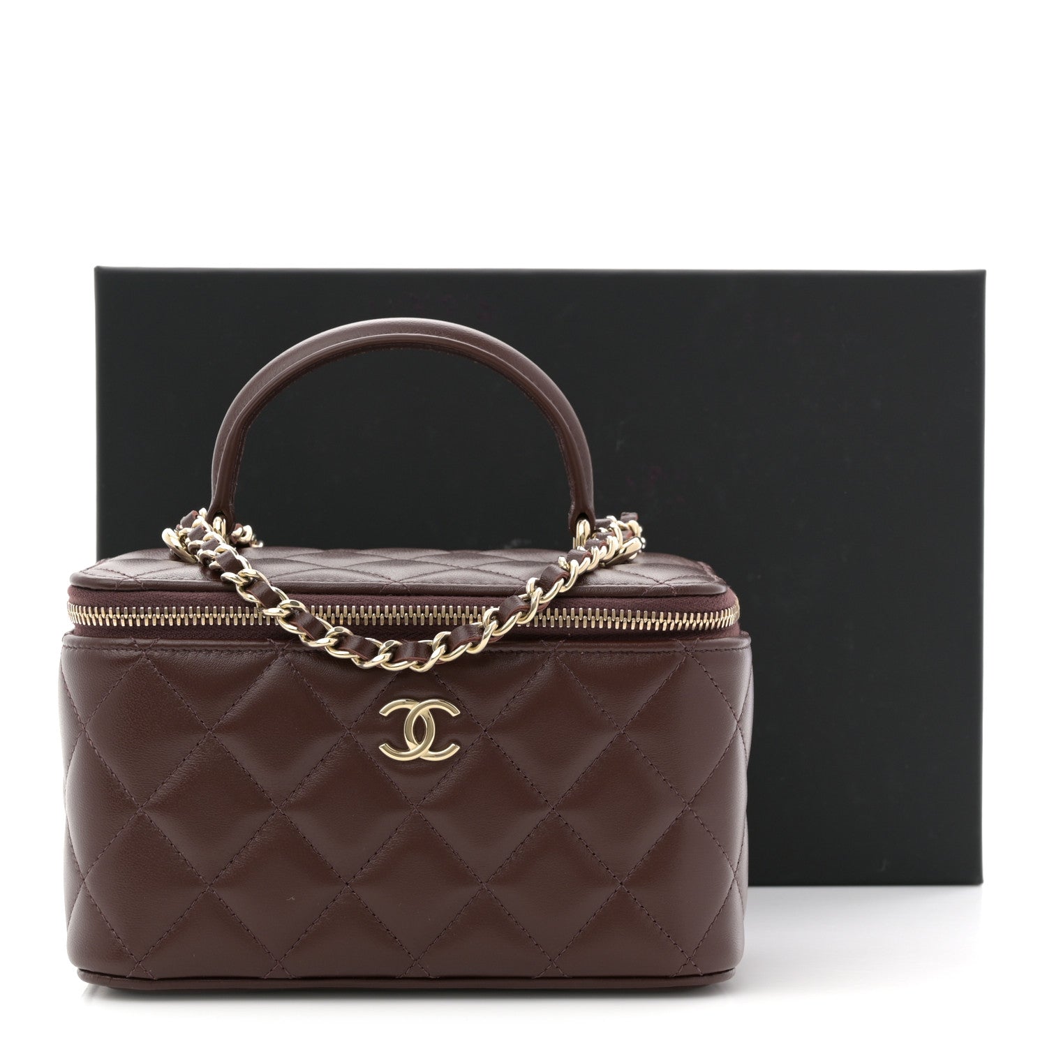 Chanel Lambskin Quilted Small Top Handle Vanity Case With Chain Dark Brown 11 of 11