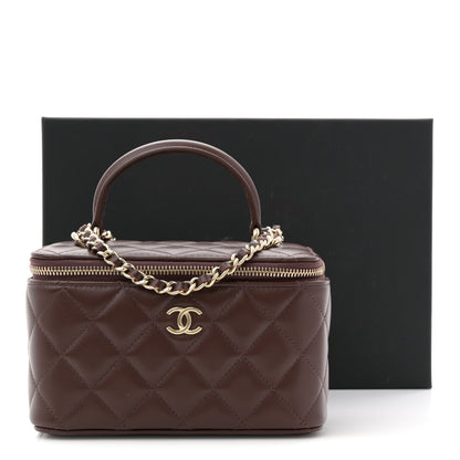 Chanel Lambskin Quilted Small Top Handle Vanity Case With Chain Dark Brown 11 of 11