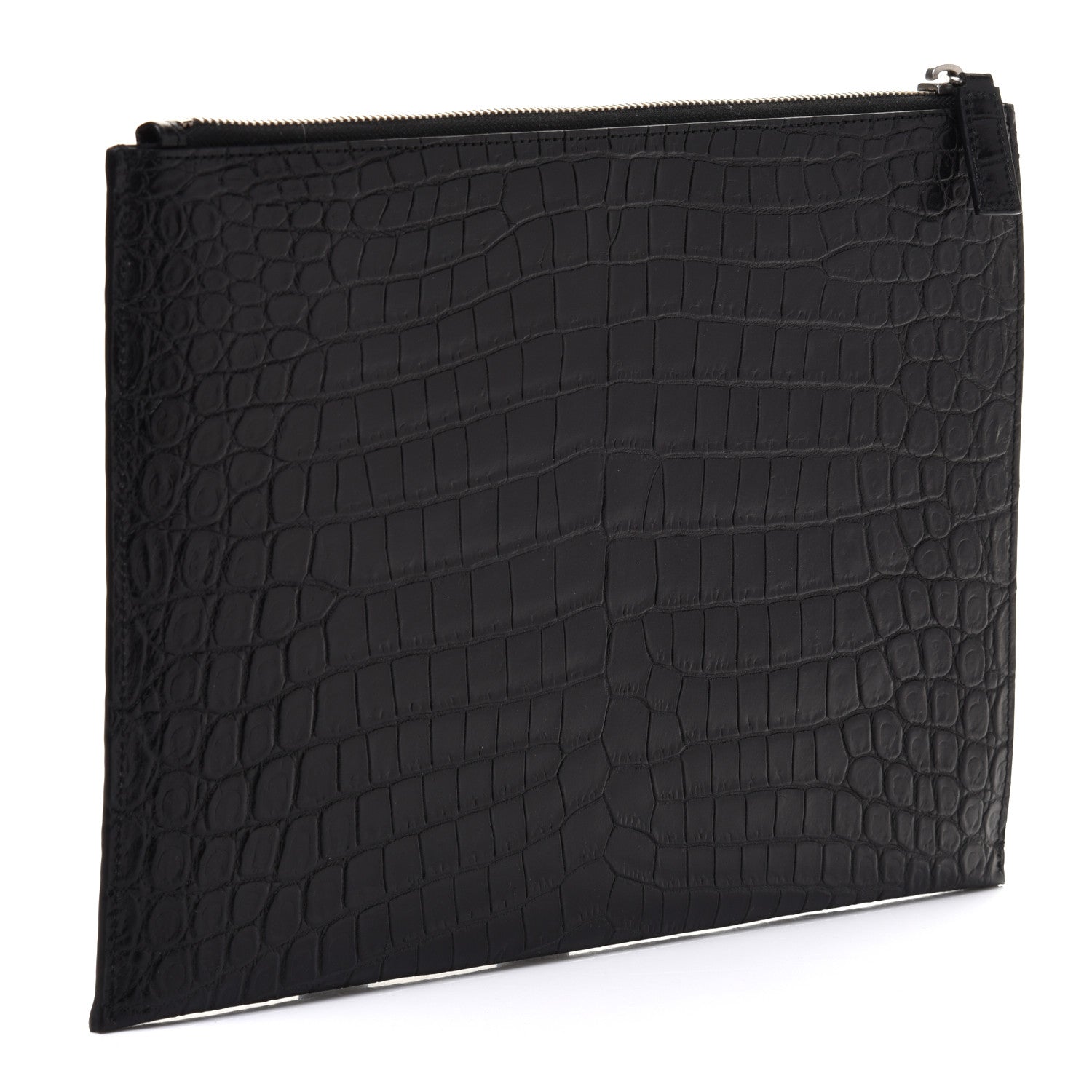 Saint Laurent Calfskin Crocodile Embossed Document Holder Black 3 of 9