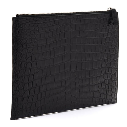 Saint Laurent Calfskin Crocodile Embossed Document Holder Black 3 of 9