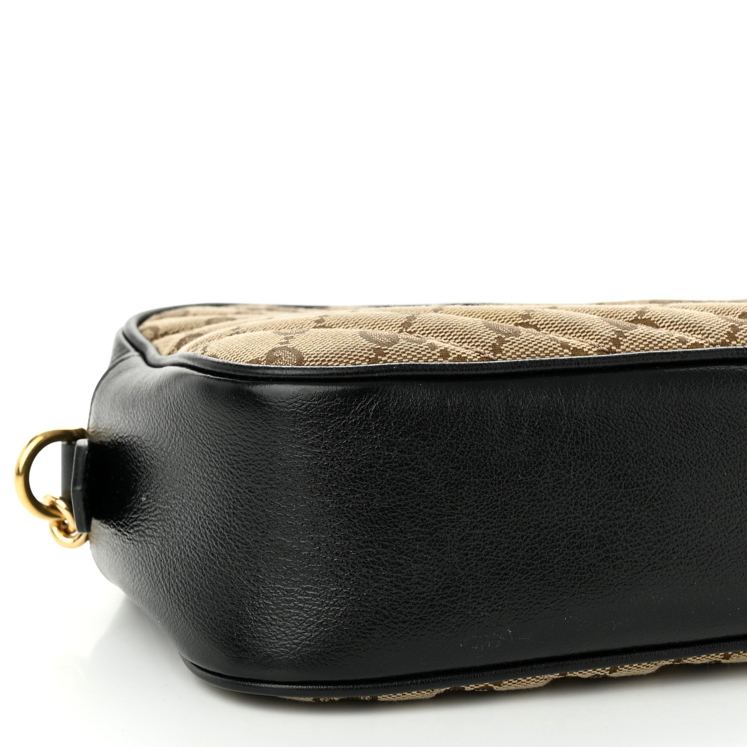 Gucci Monogram Matelasse Diagonal Small GG Marmont Chain Shoulder Bag Beige Black 9 of 12