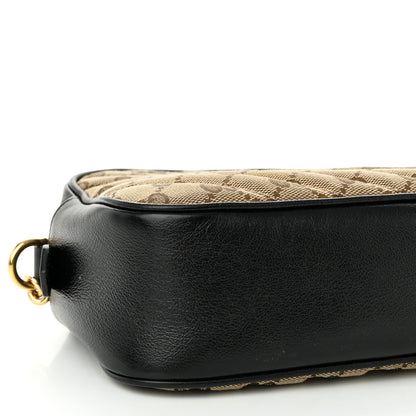 Gucci Monogram Matelasse Diagonal Small GG Marmont Chain Shoulder Bag Beige Black 9 of 12