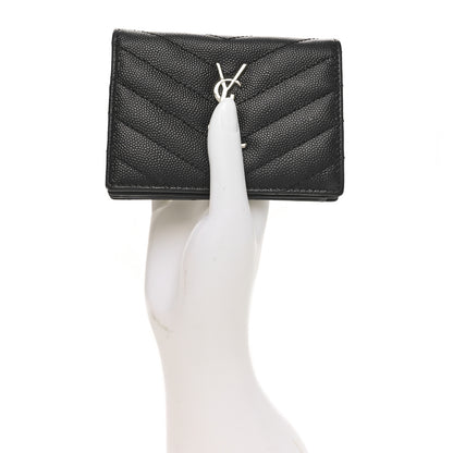 Saint Laurent Grain De Poudre Matelasse Chevron Monogram Card Case Black 2 of 9