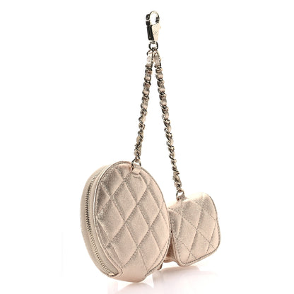 Chanel Metallic Lambskin Quilted Round Clip On Coin Purse Airpods Case Gold 3 of 11