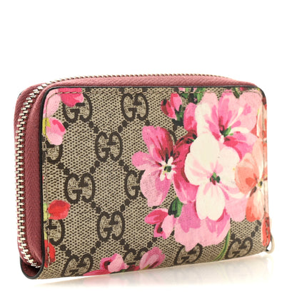Gucci GG Supreme Monogram Blooms Zip Around Card Case Wallet Beige Multicolor Dry Rose 3 of 8