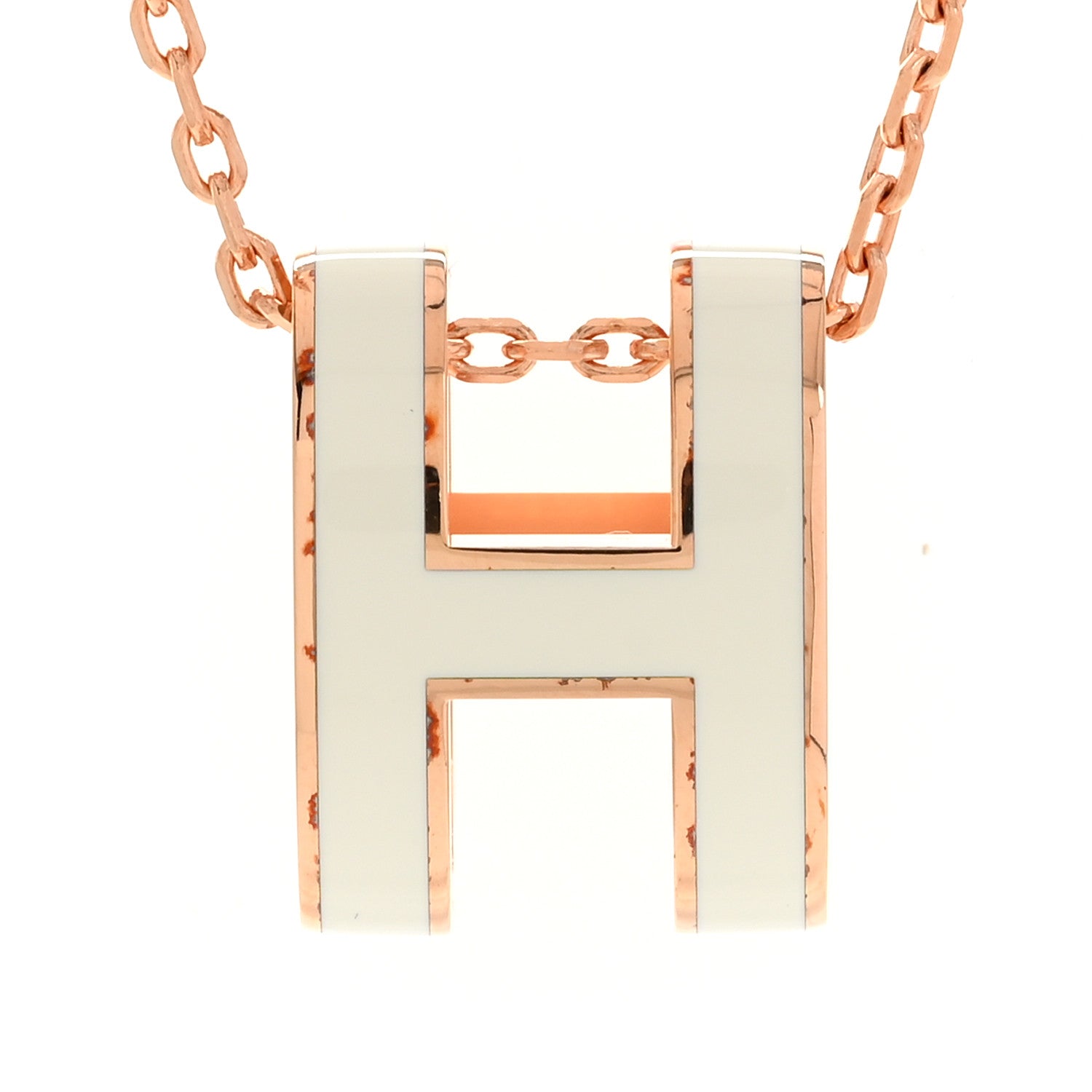 Hermes Lacquered Rose Gold Pop H Pendant Necklace White White 7 of 8