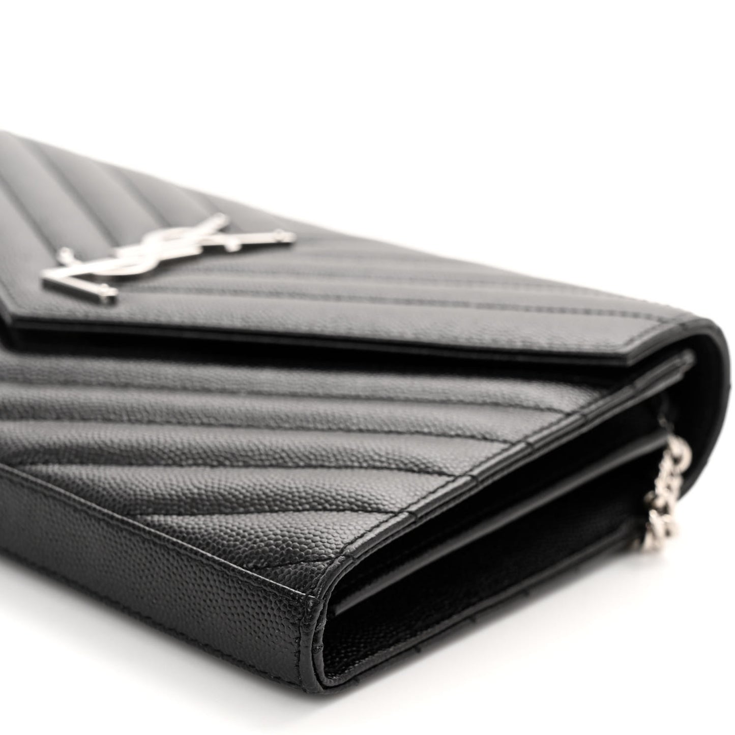 Grain De Poudre Matelasse Chevron Monogram Chain Wallet Black