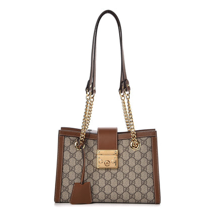 Gucci GG Supreme Monogram Calfskin Small Padlock Tote Beige Ebony Tuscany 9 of 9
