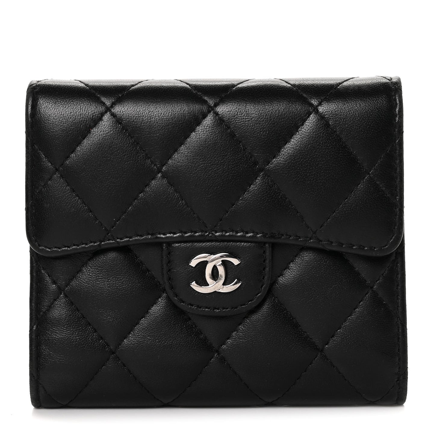 Lambskin Quilted Small Compact Wallet Black