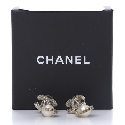 Chanel Crystal Pearl CC Lace Camellia Earrings Gold 5 of 5