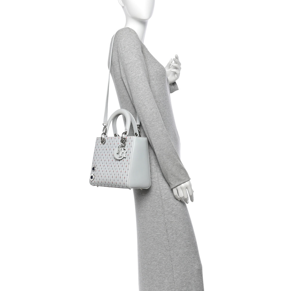 Embroidered Applique Medium Lady Dior Light Blue Multicolor