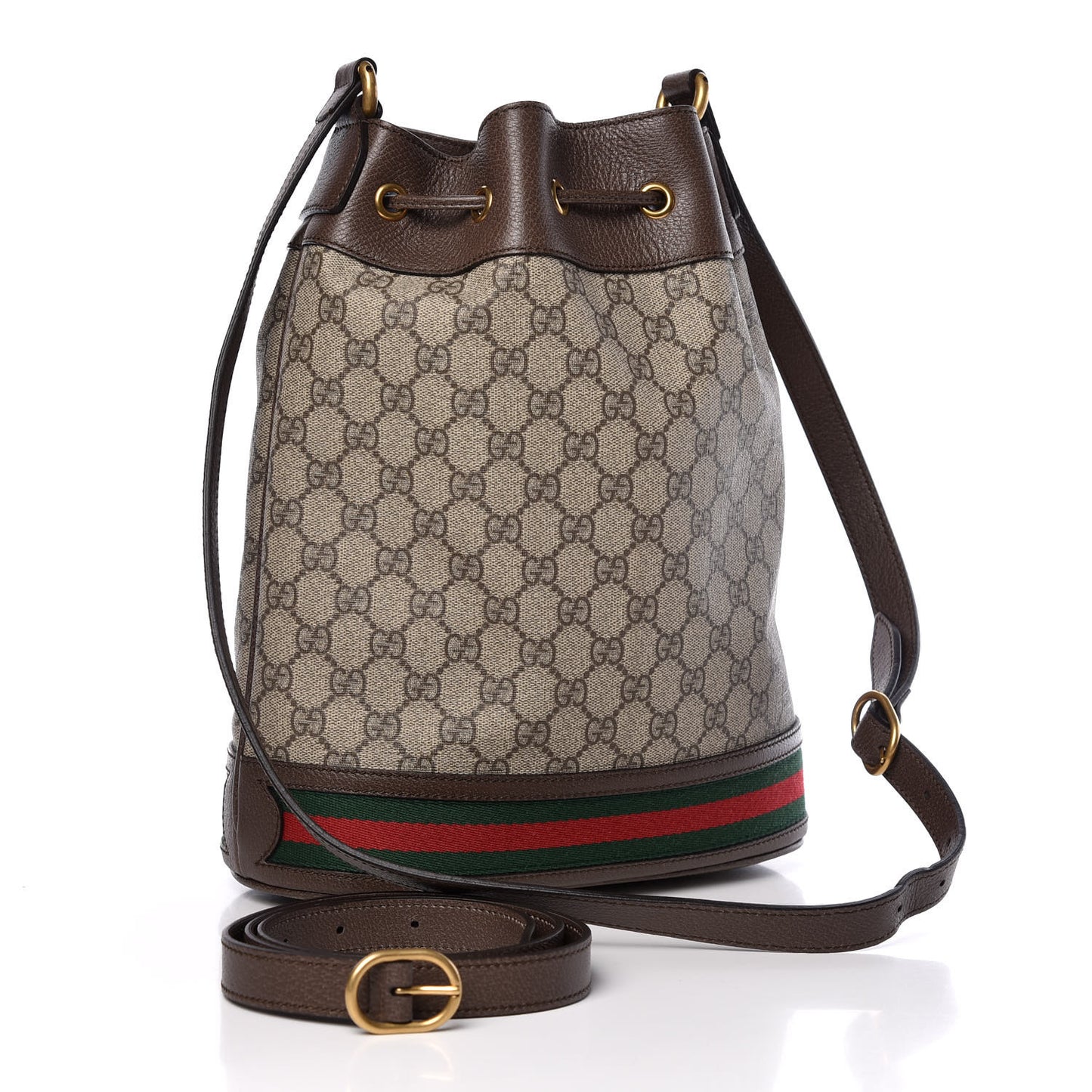GG Supreme Monogram Web Ophidia Bucket Bag Brown