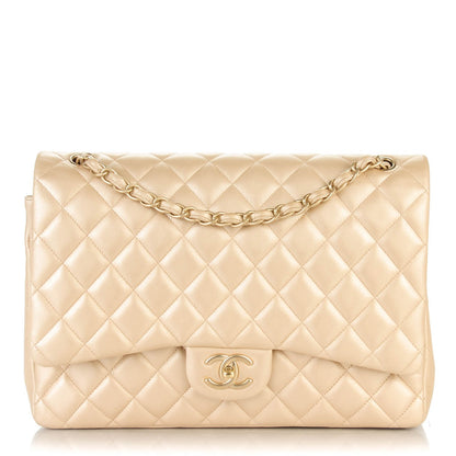 Chanel Metallic Lambskin Quilted Maxi Double Flap Pearl 1 of 9