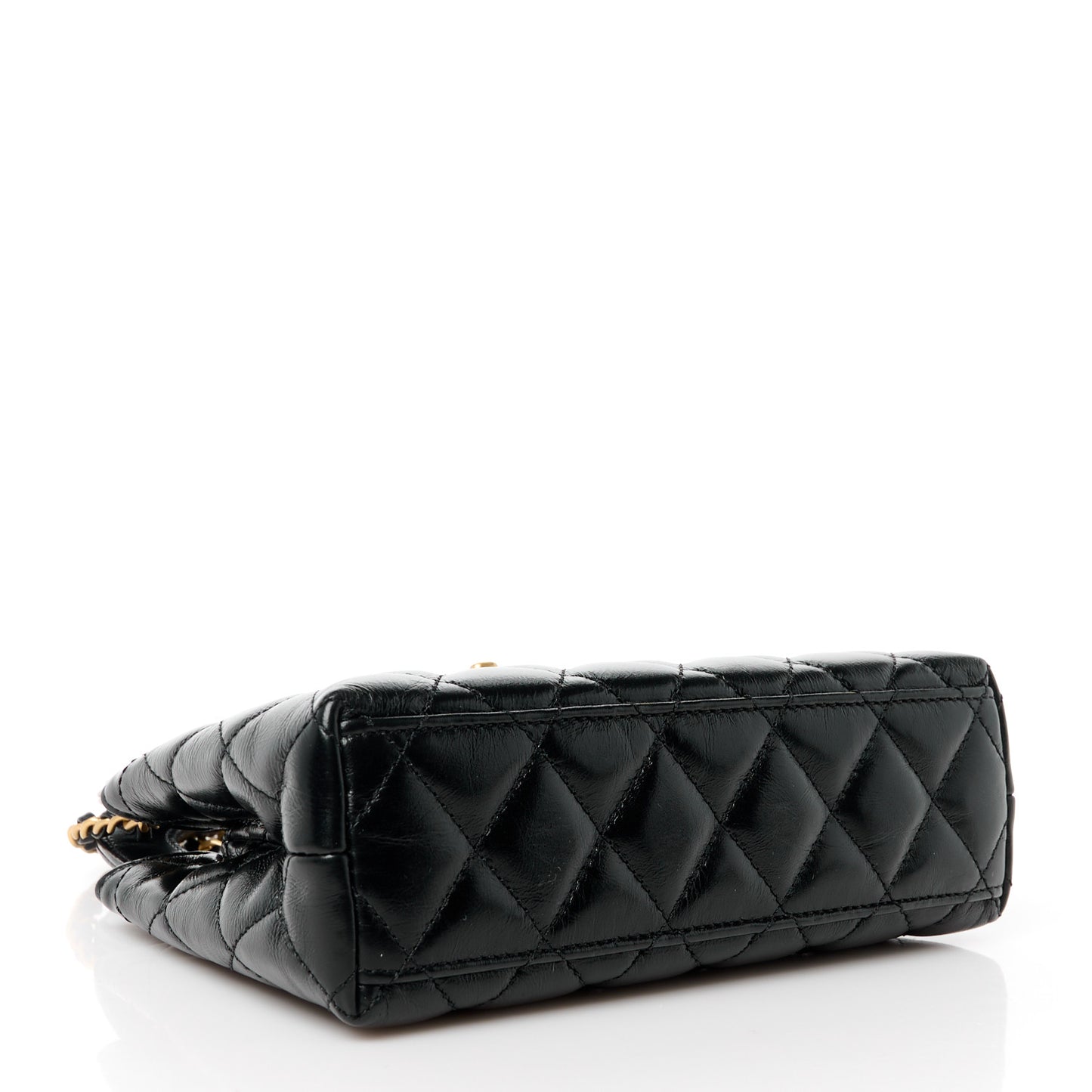 Shiny Aged Calfskin Quilted Nano Kelly Shopper Black